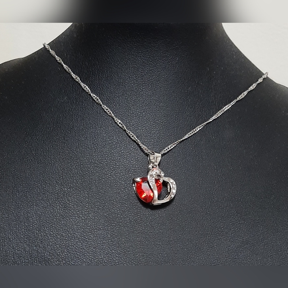 Elegant Sterling Silver and Red Heart Necklace